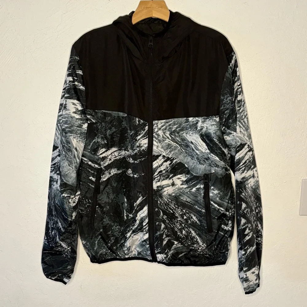Brave Soul MJK Jacket Mens Size L Black Grey White Full Zip Pockets Hooded Lined